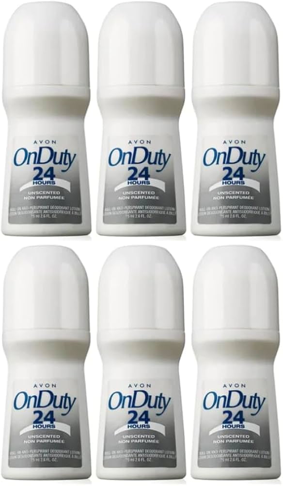 Avon On Duty 24 Hour UNSCENTED NON PERFUM Roll-on Antiperspirants Deodorant 2.6 fl oz 12 Pack