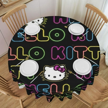 

Hello Kitty 60 Inch Round Tablecloth Waterproof Spill-Proof Wipeable Fall Table Cloth Wrinkle Free Circle Dining Table Cover For Birthday Farmhouse Coffee Kitchen Decor