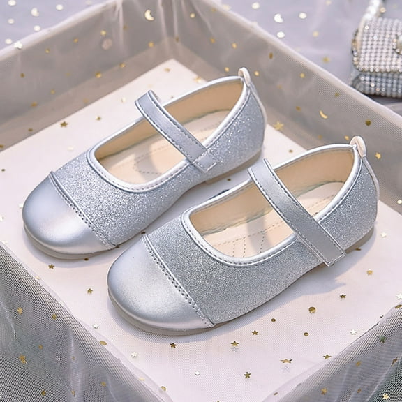 Piuwrlz Kids Glitter Crystal Shoes Girls Closed Toe Shoe Flat Heel New Dress Ballet Flats Silver Size 32