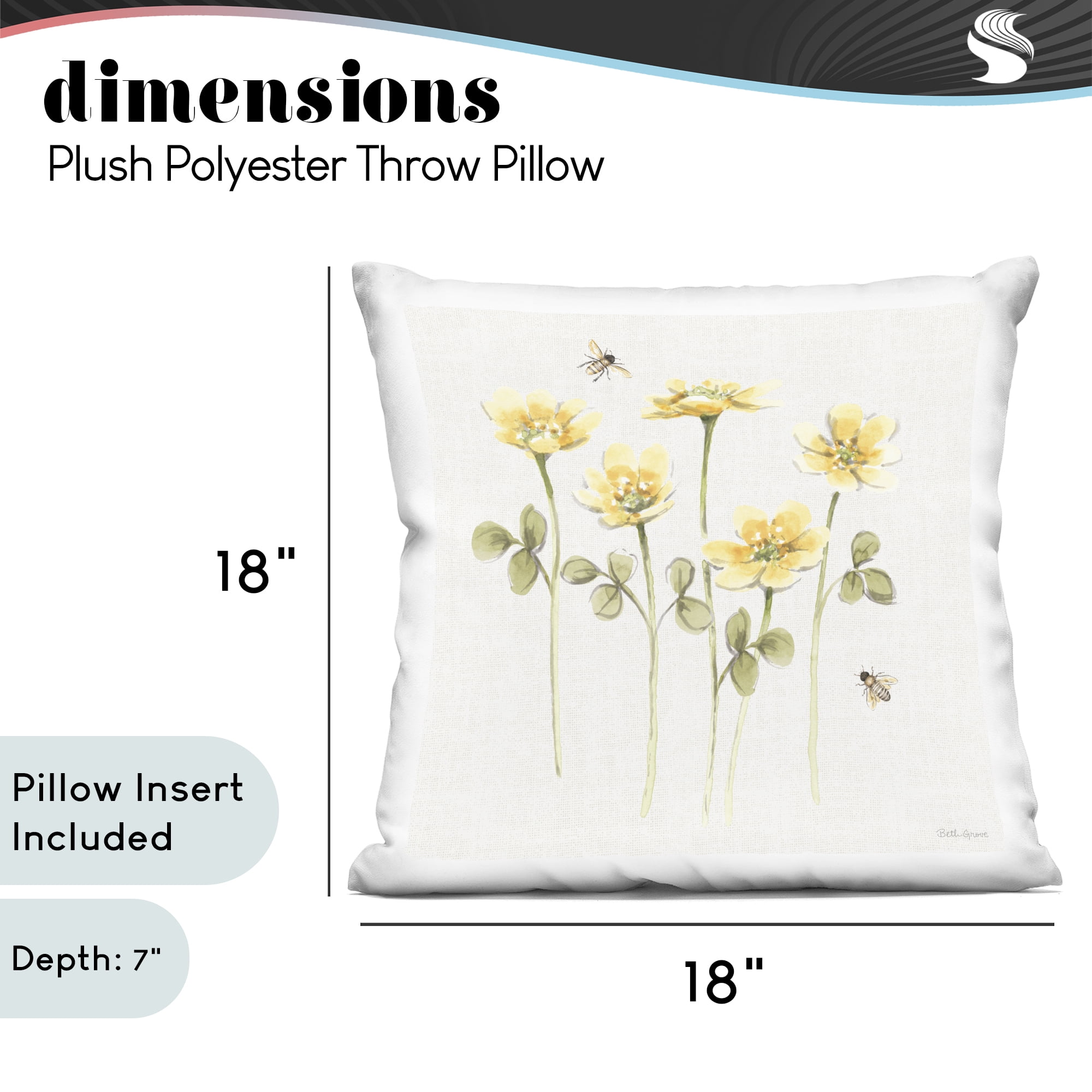 Stupell Industries Sweet Yellow Honey Flowers Decorative Printed Throw Pillow, design by Beth Grove, 18 x 7 x 18
