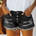 thumbnail image 3 of Pantalones cortos de mezclilla para mujer, pantalones cortos de mezclilla desgastados con borlas y botonadura recta, informales, transpirables, a la moda, para verano, 3 of 6