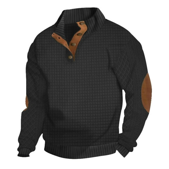 zfwon Mens Sweatshirts without Hood Stand Up Collar Long Sleeve Jumpers 1/4 Buttons Pullover Thin Regular Fit Henley Sweatshirt Classic Patchwork Tops Outdoor Functional Jumper