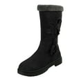 thumbnail image 5 of Rokment Womens Mid Calf Winter Snow Boots Fashion Suede Fringe Fleece Lined Warm Fuzzy Wide Calf Tall Dress Boots with Low Heel & Zipper Black Size 6, 5 of 6