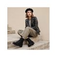 thumbnail image 5 of BLISSFUL STEP Round Toe Combat Boots Low Block Heel Ankle Boots for Women Black 9, 5 of 8