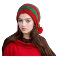 thumbnail image 1 of Chapeau en Laine Tricoté Père Noël avec Rayures Rouges et Vertes pour Hommes et Femmes en Automne Hiver Chaud Confortable Longue Queue Foulard Chapeau Gants Ensemble Foulard Femmes Gants Ensemble Hommes Rouge Taille Unique, 1 of 3