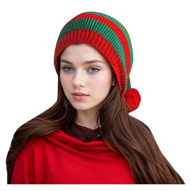 Chapeau en Laine Tricoté Père Noël avec Rayures Rouges et Vertes pour Hommes et Femmes en Automne Hiver Chaud Confortable Longue Queue Foulard Chapeau Gants Ensemble Foulard Femmes Gants Ensemble Hommes Rouge Taille Unique