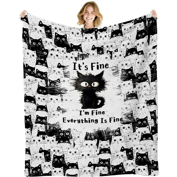 Cat Blanket 50"x40", Cat Gifts for Women Women, Black Cats Blanket Ultra Soft Flannel Merch for Cat Lover/Mom