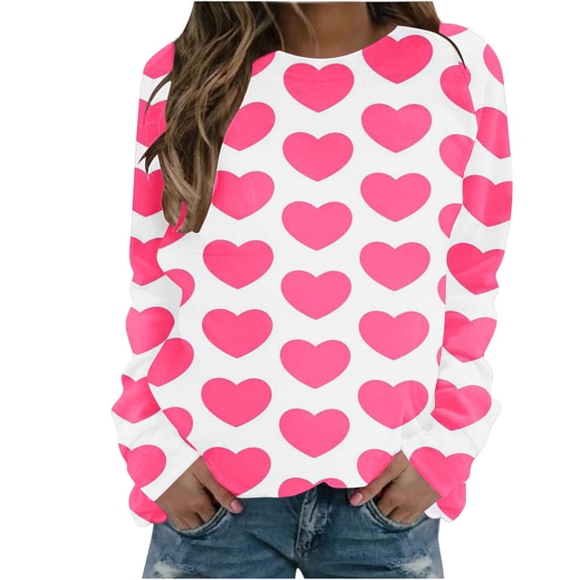 Diufon Hauts de la Saint-Valentin pour Femmes à Manches Longues Col Rond Chandail Décontracté Tendance Mignon Imprimé Graphique Blouse