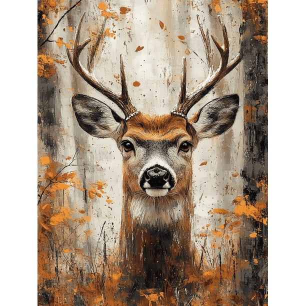 Qisvanset Framed Canvas Wall Art 12x16 Inch Floral Deer Rustic Wildlife Home Office Art