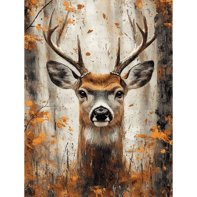 Qisvanset Framed Canvas Wall Art 12x16 Inch Floral Deer Rustic Wildlife Home Office Art