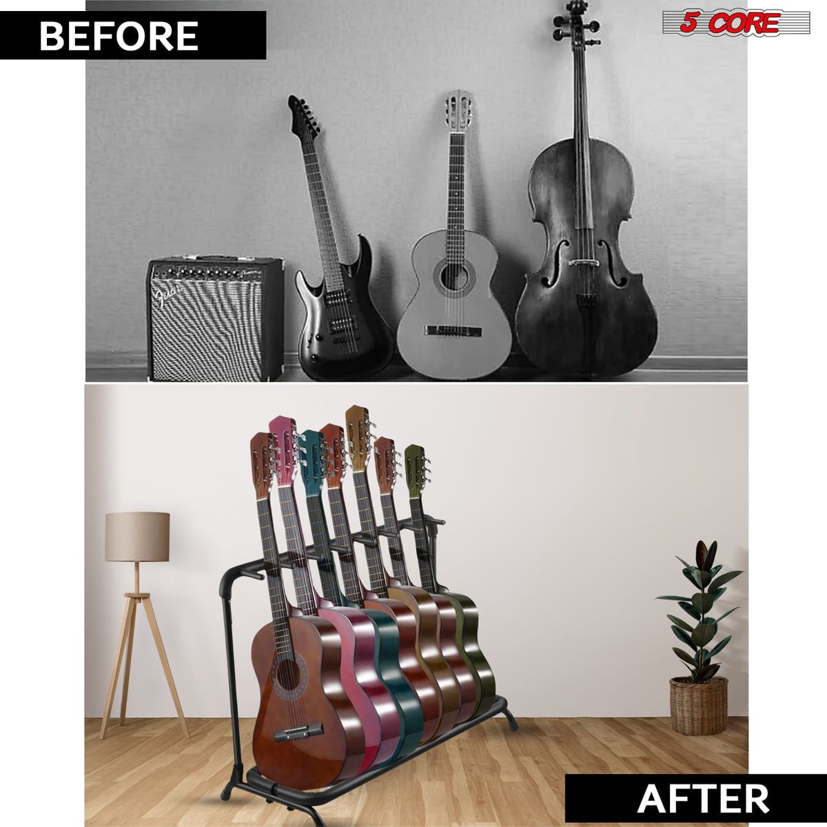 Guitar Rack 7 Slot Multi Guitar Stand Seven Display Floor Stand Safe Storage Foldable Portable for Electric Acoustic Flying V Guitars - GRack 7N1