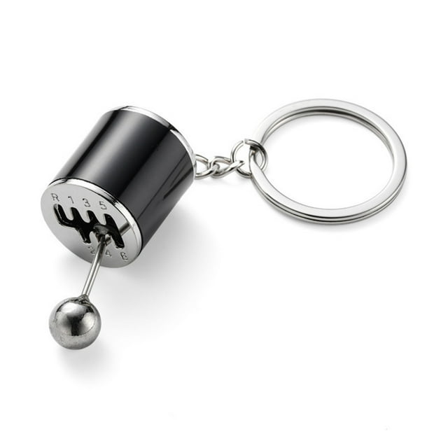 Black Polished Metal 6-Speed & Reverse Gear Shifter Keychain - Functional Manual Transmission Model, Lightweight Compact Design, Creative Car Lover Gift for Keyrings, Bags, Mobile -