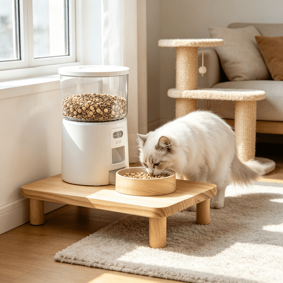 BPPEG Cat Food Stand,Elevated Cat Feeder Stand for Automatic Feeder & Bowls | Lifted Cat Food Table Station,Raises Feeder/Bowl by 2 3/8",Relieves Spine and Joints on Pets - Solid Pine Wood