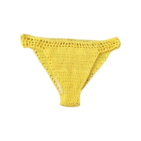HYSYSB Thong Bathing Suit for Women bikini Bottoms for Women side Tie Bikini Bottom ruched Swim Bottoms ladies Handmade Crochet Bikini Shorts Belt Lined Knitted Swim bikini Shorts Yellow S