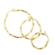 14K Yellow Gold Reversible Twist Rope Cut Hoop Earrings (1.5mm X 20mm)