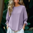 thumbnail image 2 of Rvasteizo Womens Summer 3/4 Sleeve Round Neck Blouses Shirts Solid Color Cuffs Loose Casual Pullover Top, 2 of 5