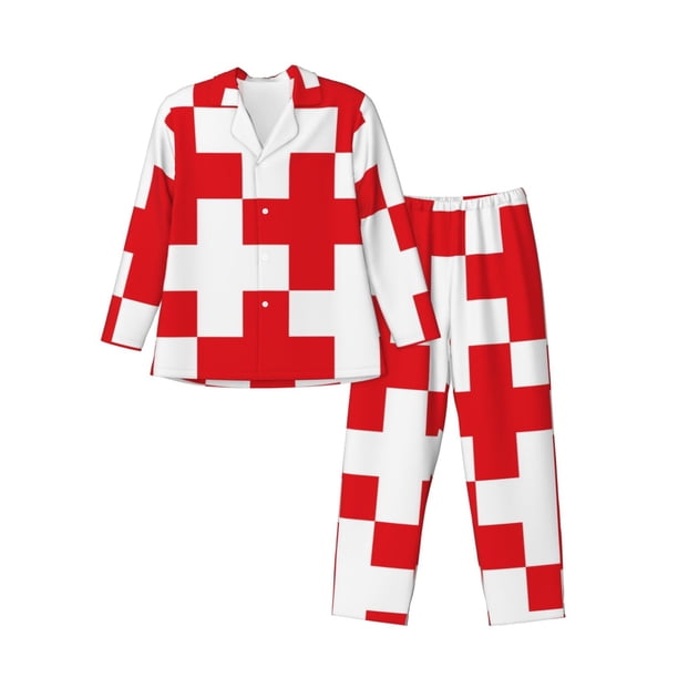 Fotbe Red Cross 1 Pijama de Hombre con Estampado de Manga Larga, Conjunto de 2 Piezas, Ropa de Dormir Suave y Cómoda con Bolsillos-Medium
