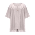 thumbnail image 7 of Two Piece Sets For Women Summer Linen Casual Outfit Plus Size Loose Fit Short Sleeve Shirts & Wide Leg Shorts Sets,Beige,M, 7 of 7