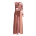 thumbnail image 3 of inlzdz Women's Color Block Lyrical Dance Dress Mesh Maxi Dresses Modern Contemporary Dancewear Dusty Pink&Orange M, 3 of 5