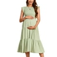 thumbnail image 2 of Deago Womens Summer Maternity Dress for Photoshoot Baby Shower Casual Ruffle Sleeve Boho Maxi Smocked Pregnancy Dresses (Green, S), 2 of 9
