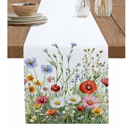 

Table Runner Dresser Scarf 13 x 108 Inch Spring Colorful Flower Wildflower Lavender Leaf Table Runners Non-Slip Heat Kitchen Dining Table Decor for Indoor Outdoor Home Party Decoration
