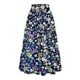 thumbnail image 3 of Women's Flowy Flared Ruffle Hem A-Line Maxi Skirts with Elastic Waist, Elegant Tiered Layer Boho Long Skirts, Floral Print for Summer,Dark Purple,Size L, 3 of 4