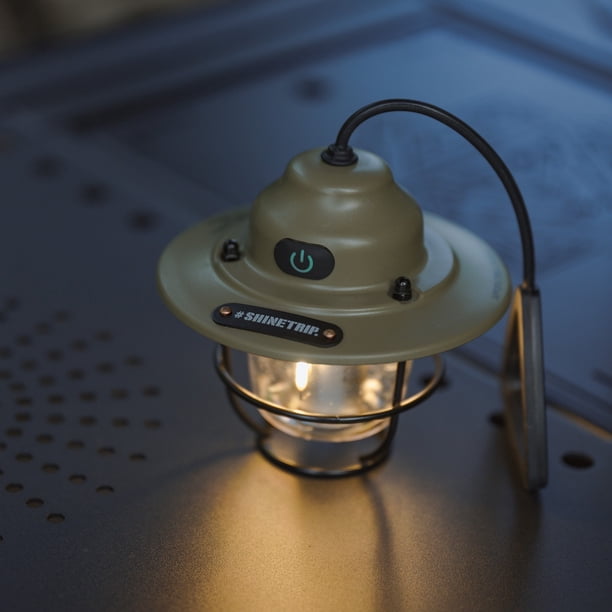 Linterna de camping vintage para exteriores | Lámpara colgante portátil recargable | 4 modos de iluminación: blanco cálido y translúcido | Plástico ABS resistente al agua IPX4 | Lámpara compacta de