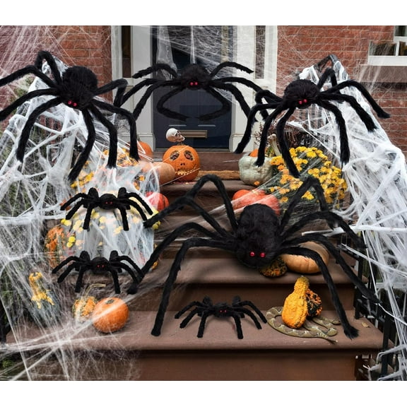 Scidweet Halloween Spider Decorations, 7 Pack Scary Spider Props Cobwebs Halloween Outdoor Indoor Party Yard Decor
