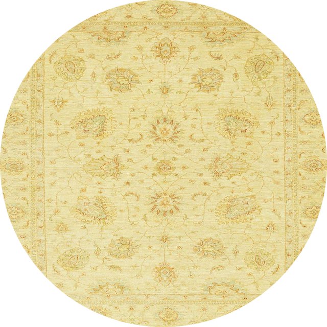 Ahgly Company Tapis d'Intérieur Ronds Abstraits Jaune Moutarde de Style Oriental, 4 Pieds Rond