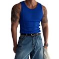 thumbnail image 3 of Men'S Ribbed Knit Form-Fitting Workout Wide Shoulder Tank Top Blue M, 3 of 8