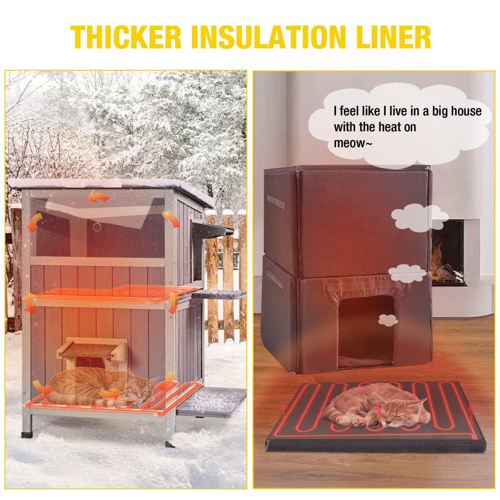 Aivituvin Heated Outdoor Cat House for Winter, Insulated Cat House for Outdoor Indoor, Weatherproof Cat Shelter with Warm Liner for Feral & Stray Cats