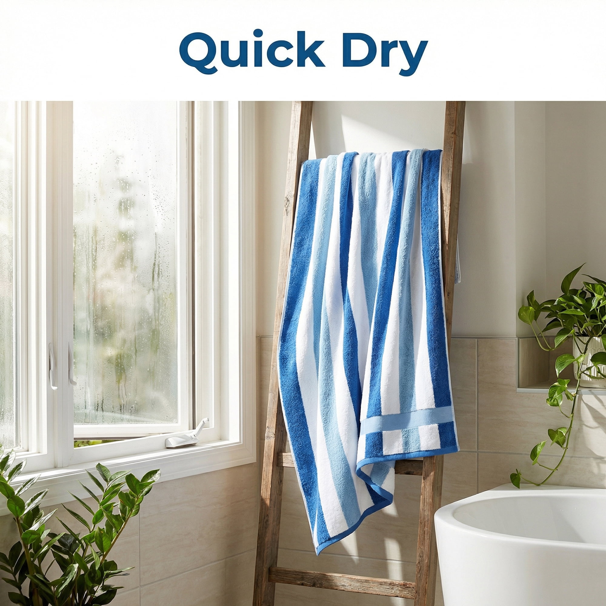 Unique Bargains Absorbent Stripe Ultra Soft Cotton Bath Towel Royal Blue 55" x 28"
