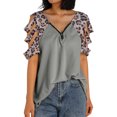 thumbnail image 1 of Wangscanis Women T-shirt, Leopard Printed Pattern Short Sleeve V-neck Tops, 1 of 5