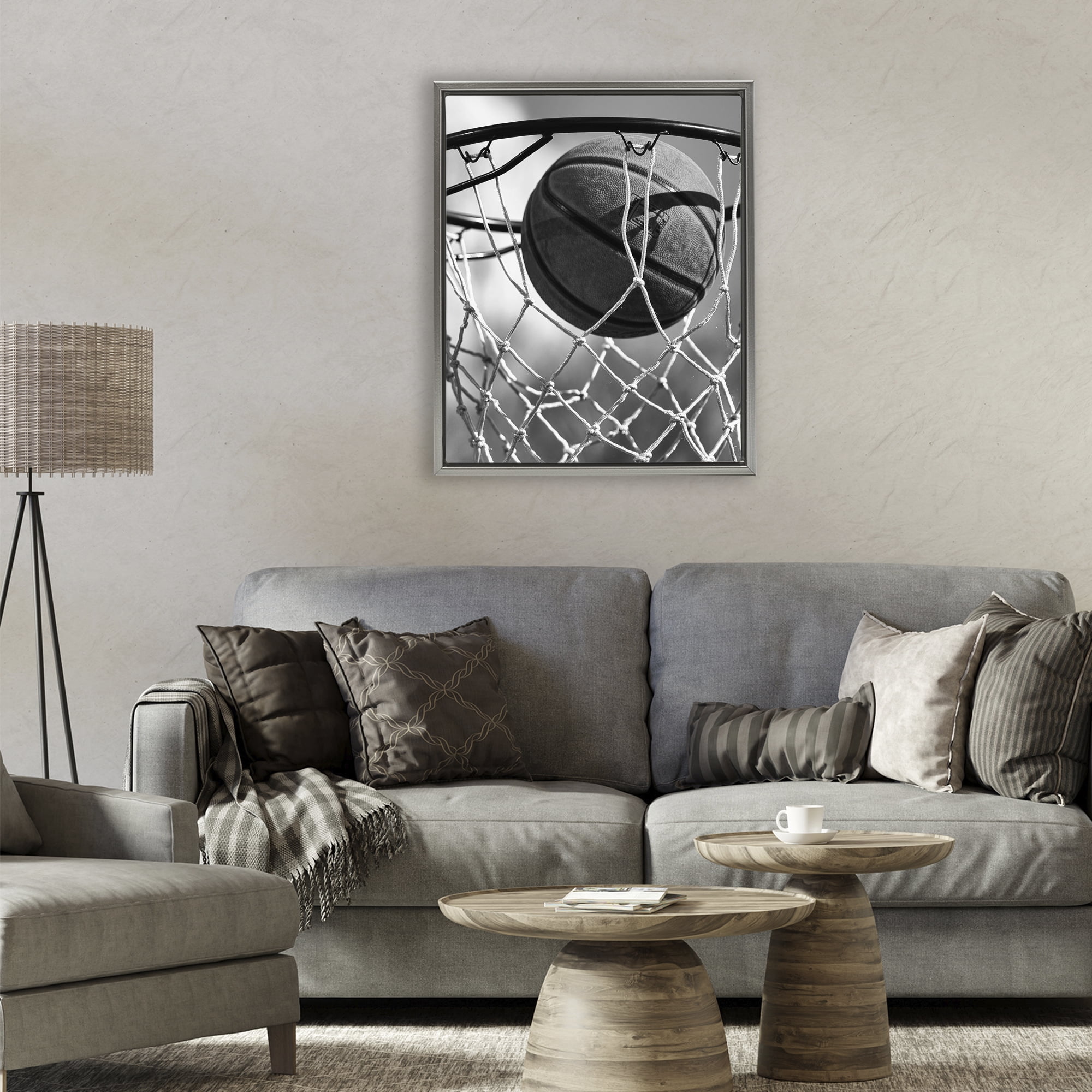 Stupell Industries Winning Basket Shot Gray Framed Floater Canvas Wall Art, design by Marcus Prime