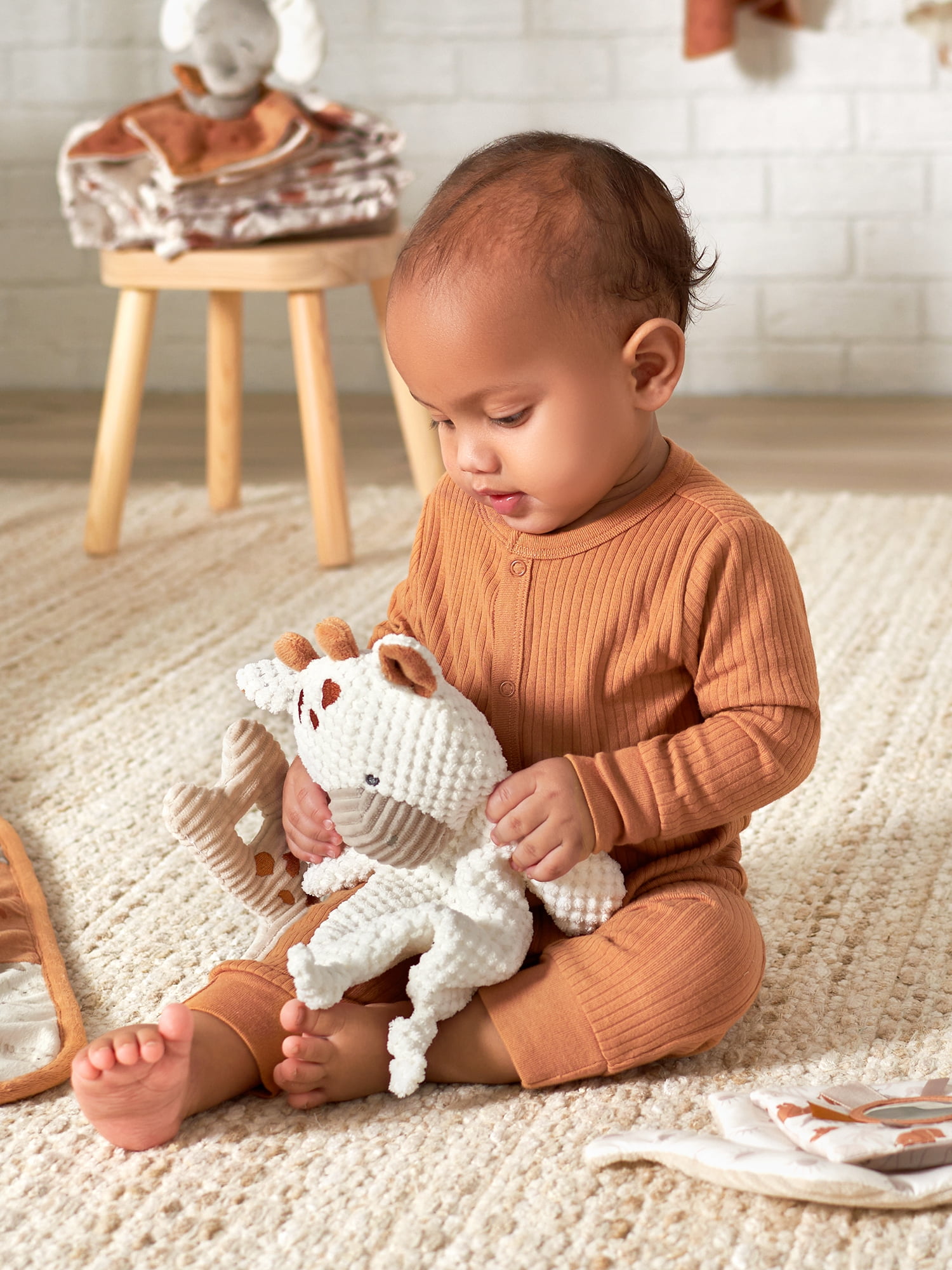 Modern Moments by Gerber Infant Unisex Plush Velboa Lovie & Rattle Toys, 2-Piece, Gray Giraffe