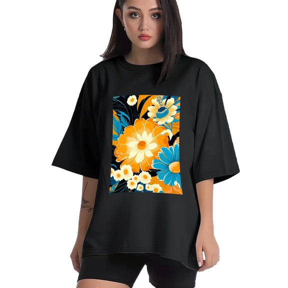 Plus Size Shirt for Women Black Tops for Women Short Sleeves Shirt for Women Flower 27 T Shirt Crewneck Shirt for Women XS