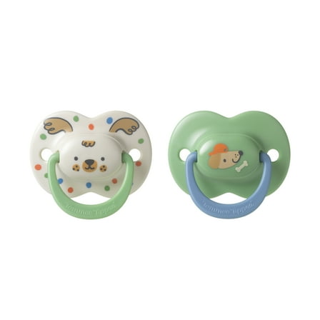 Tommee Tippee Ultimate Fit Pacifier, 18-36 Months, 2 Pack, Reusable sterilizer case included, Symmetrical nipple, Air holes, Polka Pet and Treat Time