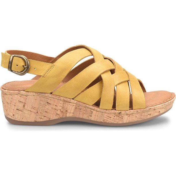 BORN Womens Laila Woven Leather Wedge Sandals 9 Yellow