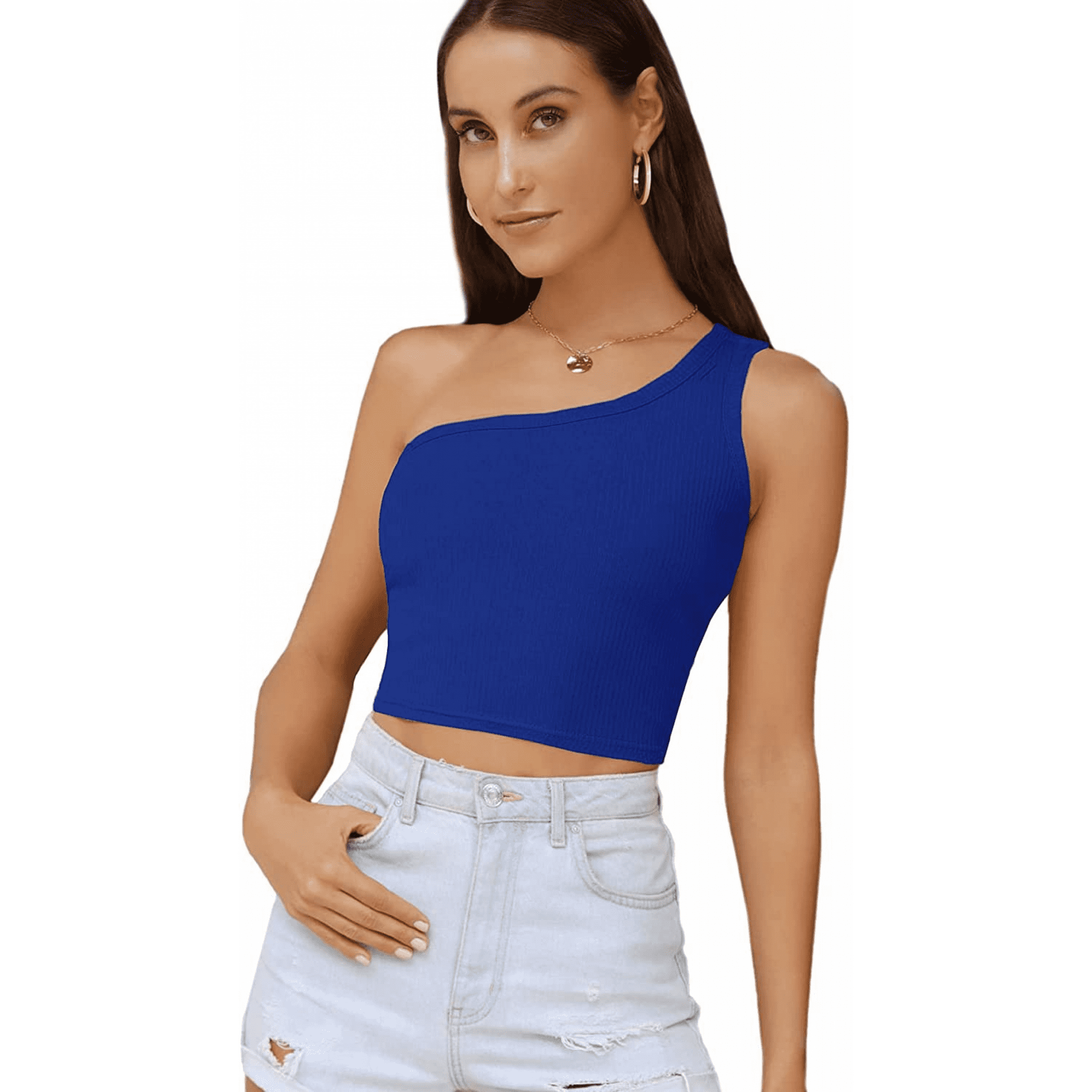 Blue one shoulder crop top hotsell