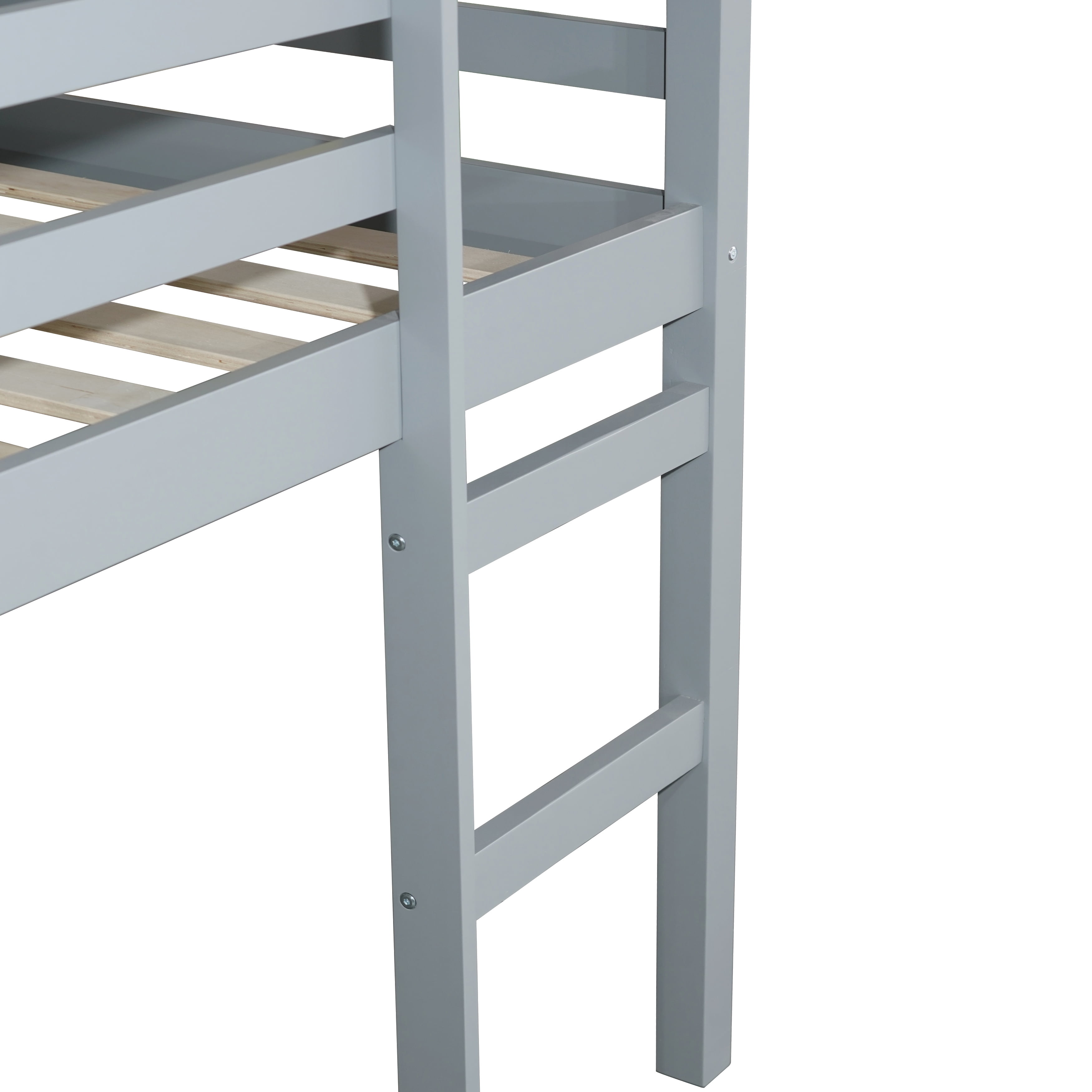 Miniyam Wood Twin Size Loft Bed for Kids, Space-Saving Design, Gray