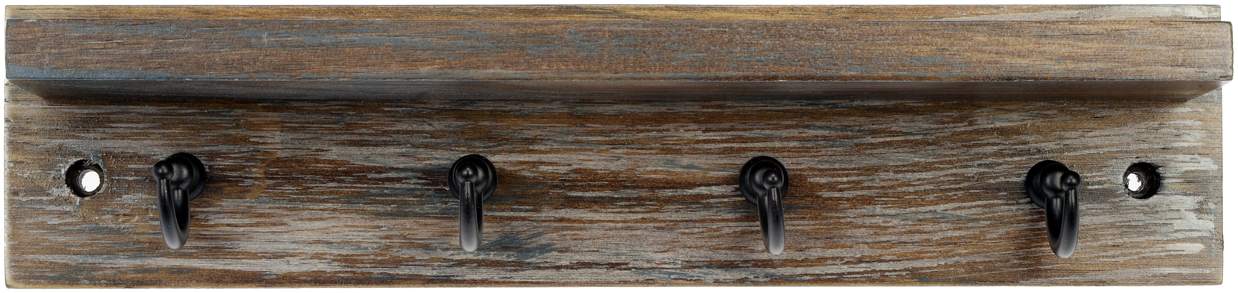 Mainstays 10 Inch Wooden Hookboard with Shelf, 4 Metal Hooks, Includes Mounting Hardware, Antique Grey