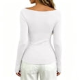 thumbnail image 6 of ZDNIXIAN Women Off Shoulder Long Sleeve Basic Tops Ribbed Knit Slim Fitted Blouse, Elegant Boat Neck Form Fitting Shirt, Stretchy Soft Casual Long Sleeve Tees, 6 of 6