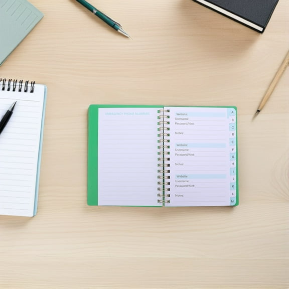 Minkissy Small Spiral Password Organizer Book in Green with Tabs for Convenient Password and Address Recording