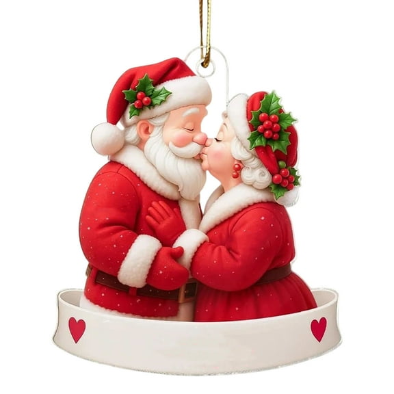 Santa and Mrs. Claus Christmas Ornament Hanging Acrylic Pendant for Xmas Tree Home Party Gifts for Family Lover (E)