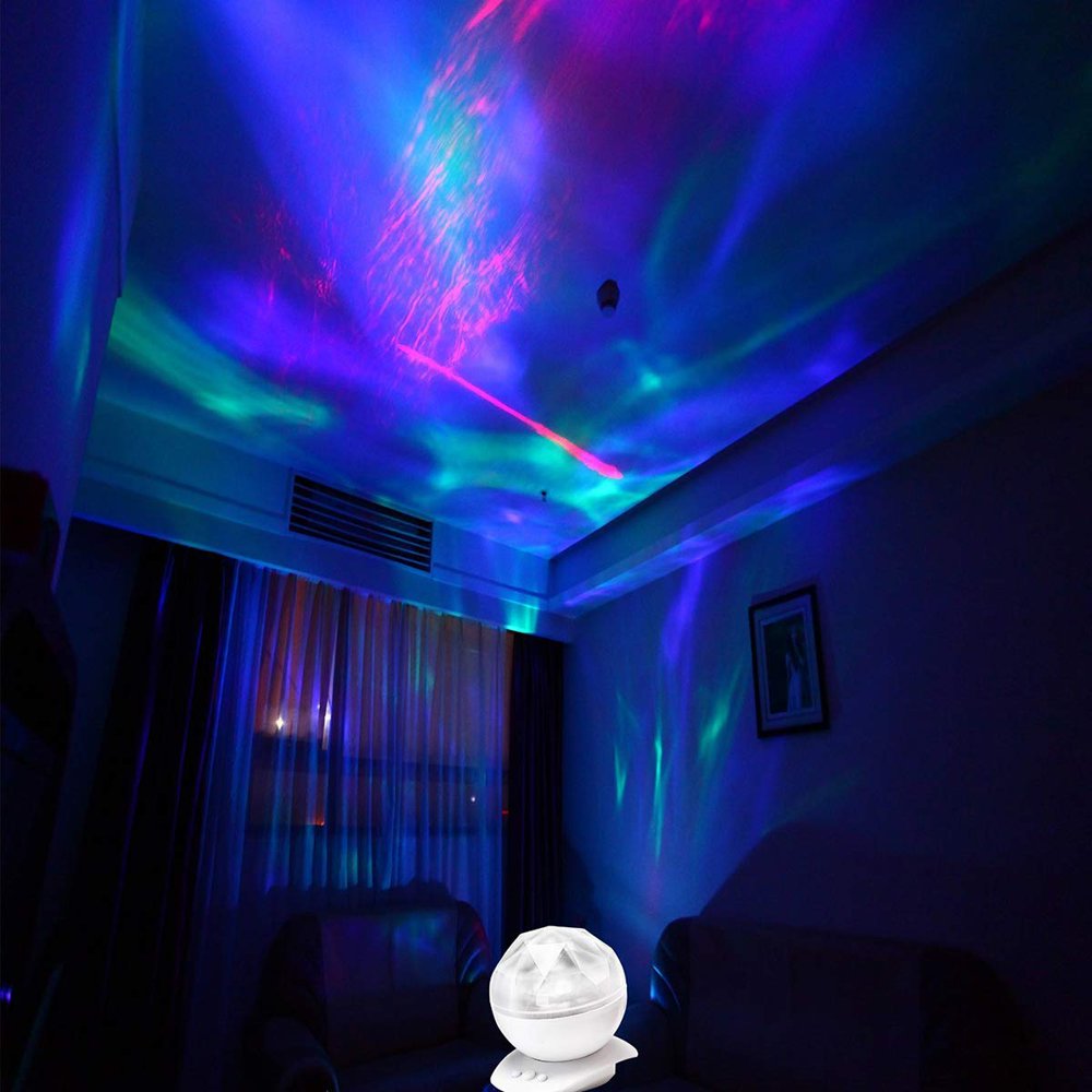 Sleep Soother Aurora Projection LED Night Light Projector Lamp with 8 Lighting Mode and Speaker