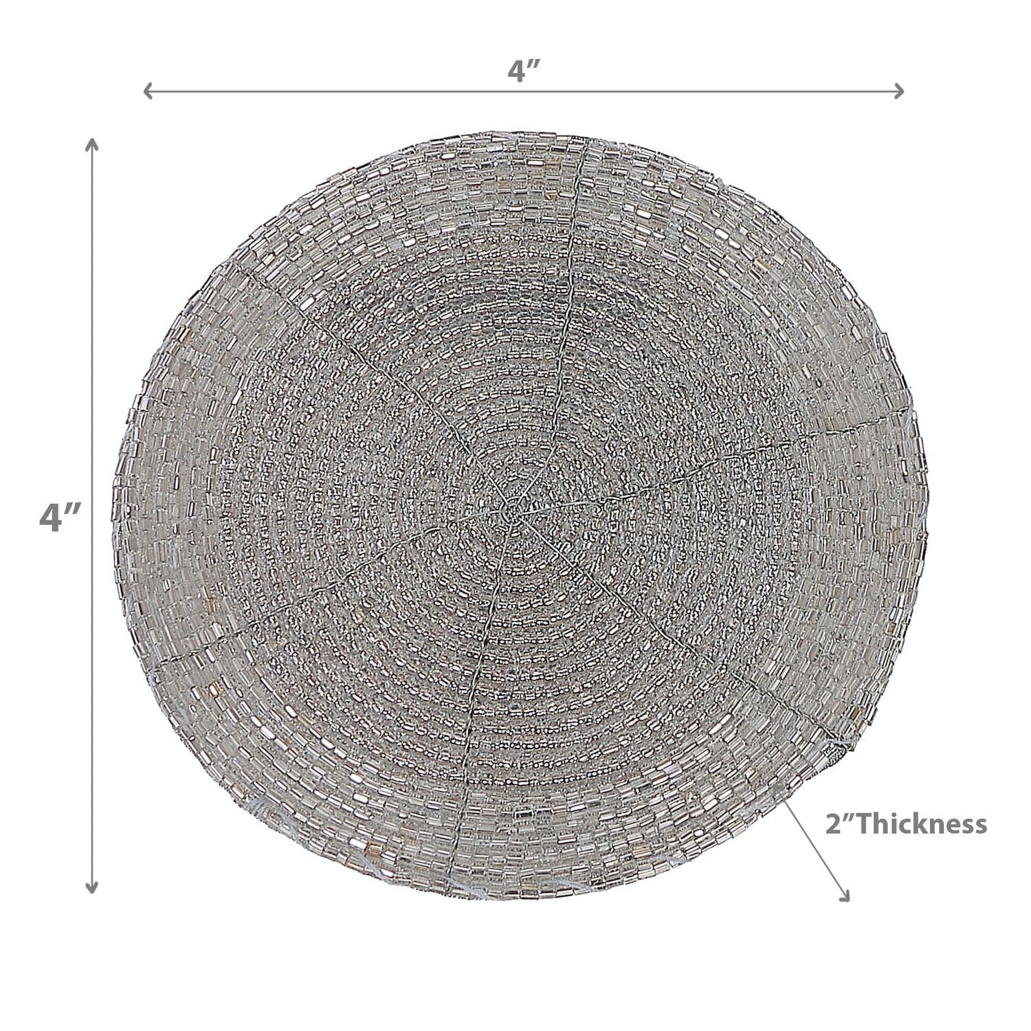 Christmas Beaded Round Coaster Silver - Set of 6