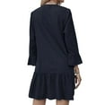 thumbnail image 2 of Breaise Cotton Linen Dresses for Women V Neck Bell Sleeve Ruffle Tiered Mini Dresses 3/4 Sleeve Solid Loose Fit Pleated Dresses Flowy Summer Casual Work Dresses Navy XXL, 2 of 7