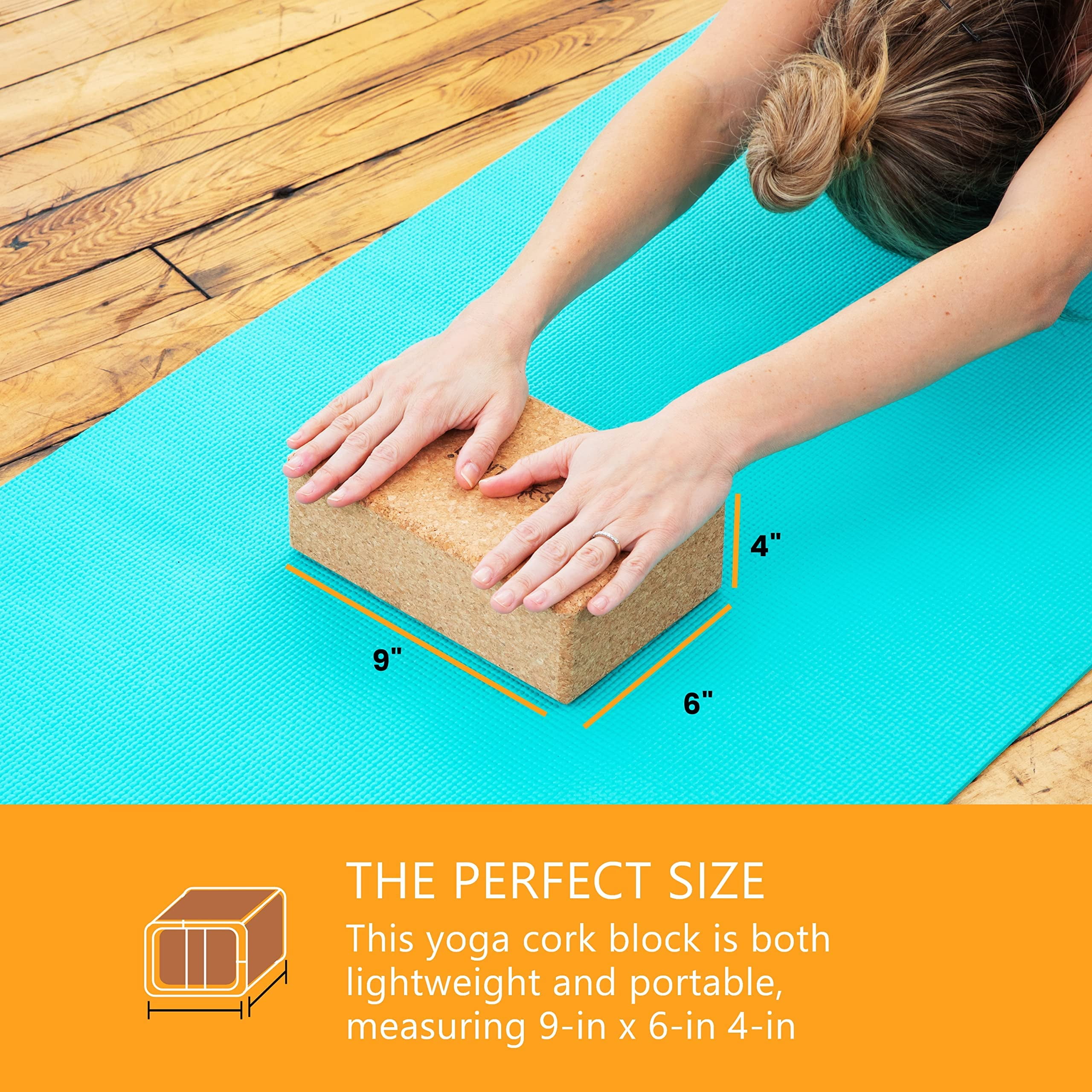 Sol Living Yoga Block Cork Brick Stretching Pilates Meditation Exercise Equipment Support Deepen Poses Odor Free Non Slip Yoga Accessories - 4" x 6" x 9" - Single Block