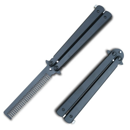 Balisong Black Butterfly Knife COMB Trainer Stainless Steel Practice (Best Butterfly Knife Comb)