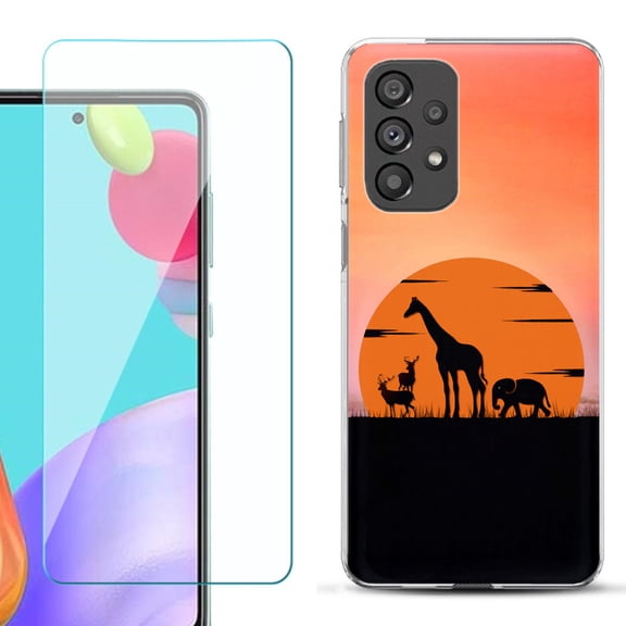 Slim-Fit Gel TPU Phone Case for Samsung Galaxy A33 5G, with Tempered Glass Screen Protector, by OneToughShield ® - Sunset Safari